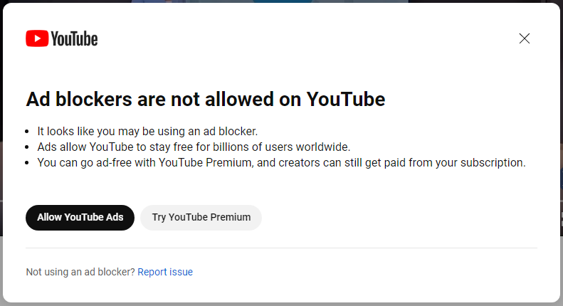 یوتیوب هشدار می‌دهد: استفاده از اد بلاکر مجاز نیست