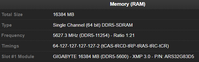 اورکلاک DDR5  11254 MT/s