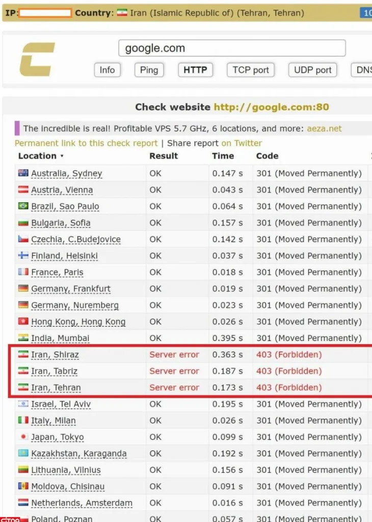 اختلالات اینترنت ایران