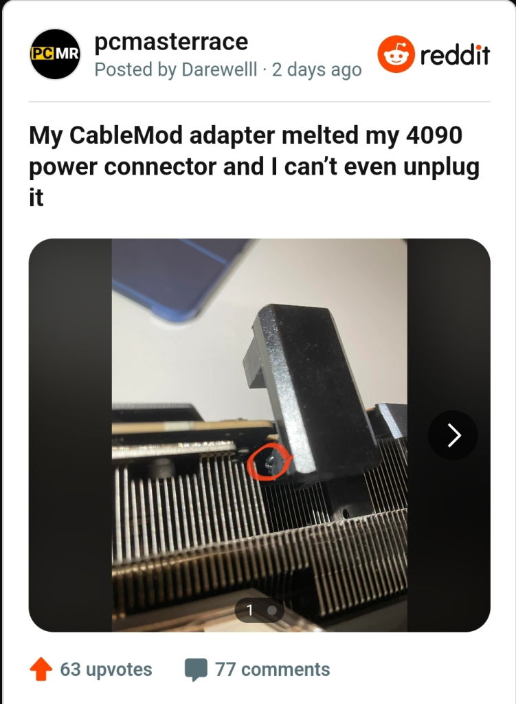 ذوب شدن کانکتور CableMod  12VHPWR