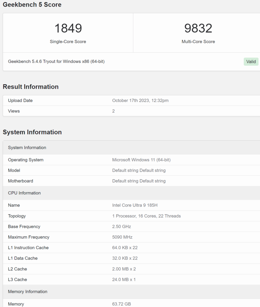 مشخصات Core Ultra 9 185H