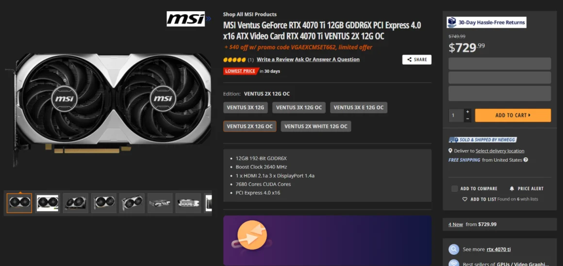 قیمت کارت گرافیک GeForce RTX 4070 Ti 12 GB به زیر 700 دلار کاهش یافت!