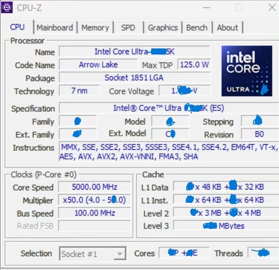 پردازنده Core Ultra 9 285K Arrow Lake ES با 24 هسته، 24 رشته، 76 مگابایت کش دیده شد