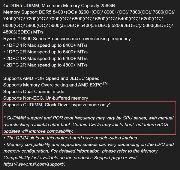 مادربردهای MSI X870E با پشتیبانی از حافظه‌های CUDIMM