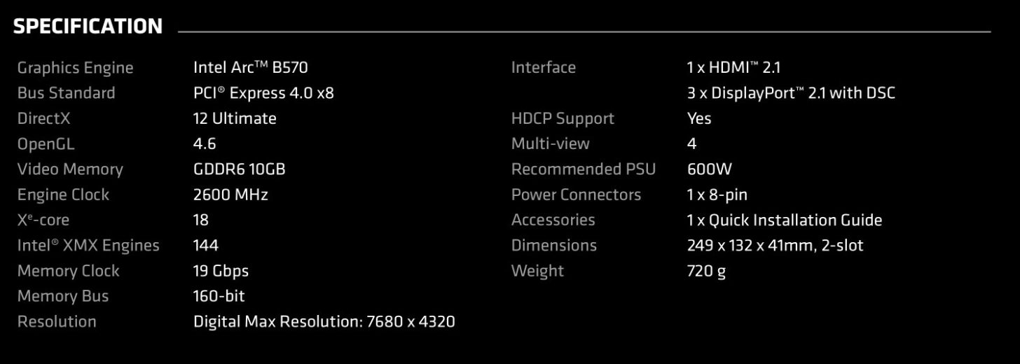 مشخصات کارت گرافیک Battlemage Arc B570 افشا شد!