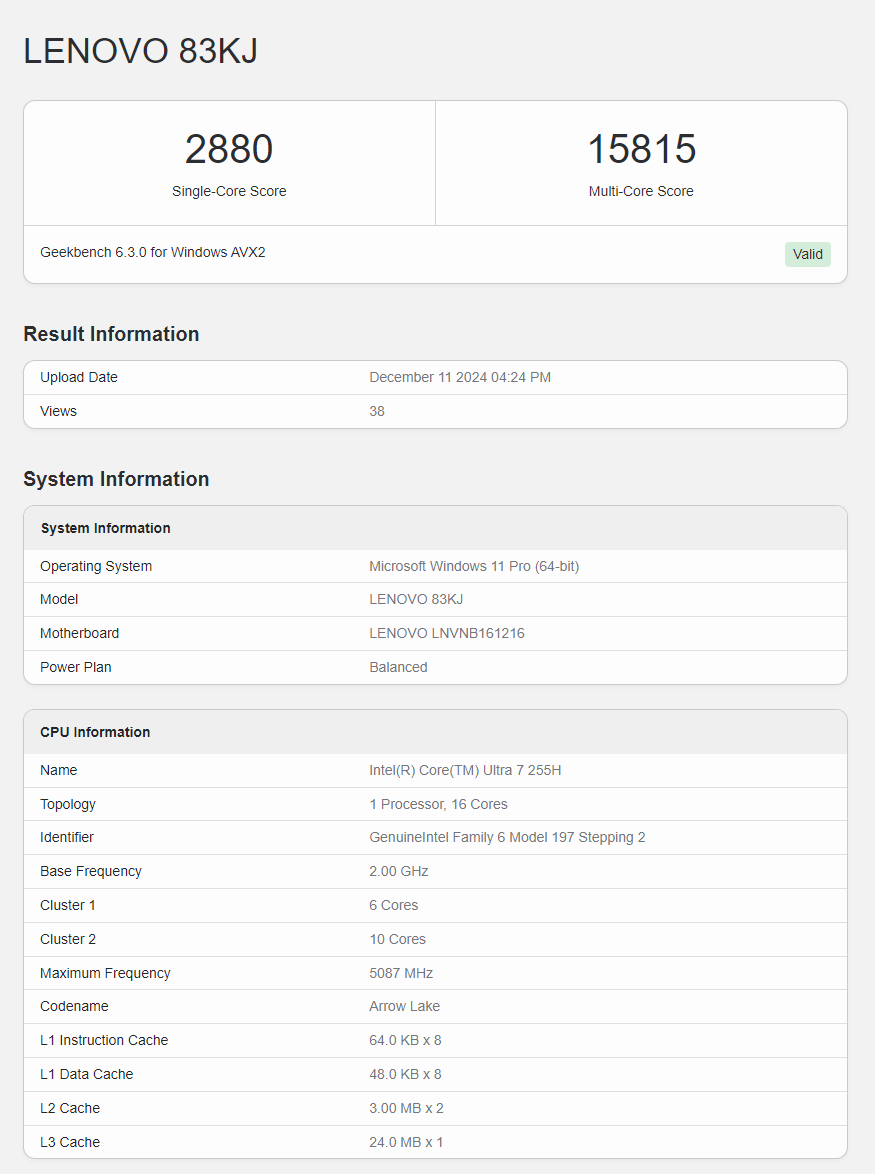 پردازنده‌های Core Ultra 200H اینتل در بنچمارک Geekbench تست شدند