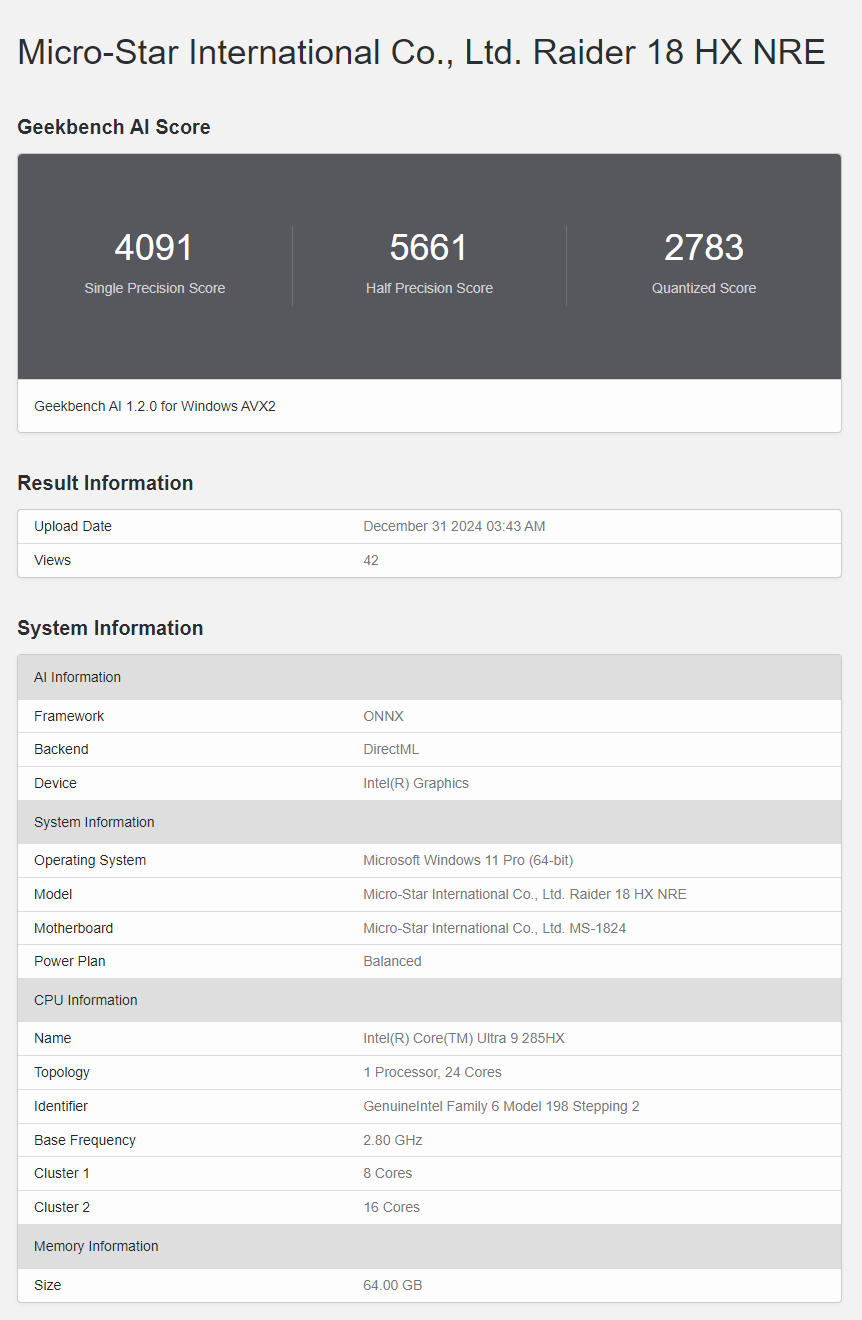 پردازنده Core Ultra 9 285HX اینتل با کلاک پایه 2.80 گیگاهرتز به بازار می‌آید