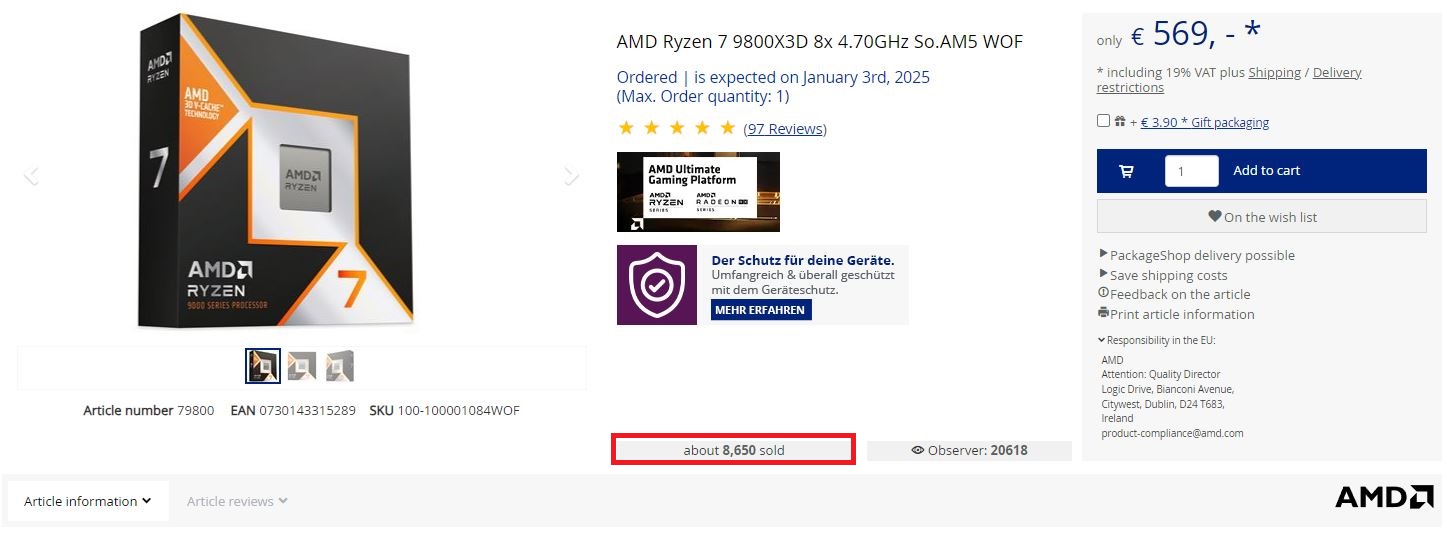 پردازنده AMD Ryzen 7 9800X3D: محبوب‌ترین تراشه دسکتاپ Zen 5 در آلمان