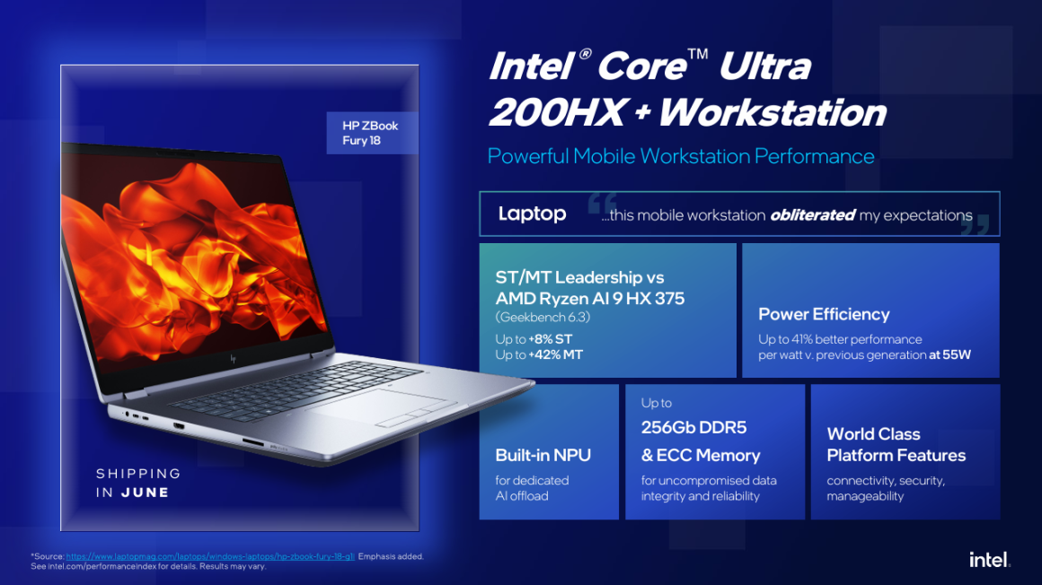 پردازندههای جدید اینتل Core Ultra 200 برای لپتاپ با عملکرد بالا