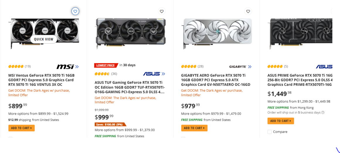 RTX 5080 کاهش جزئی داشته و RTX 5070 Ti همچنان قیمت نامناسبی دارد