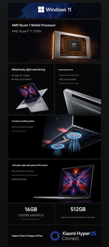 مشخصات پردازنده و گرافیک نسخه 2025 لپتاپ شیائومی RedmiBook 14 Ryzen Edition