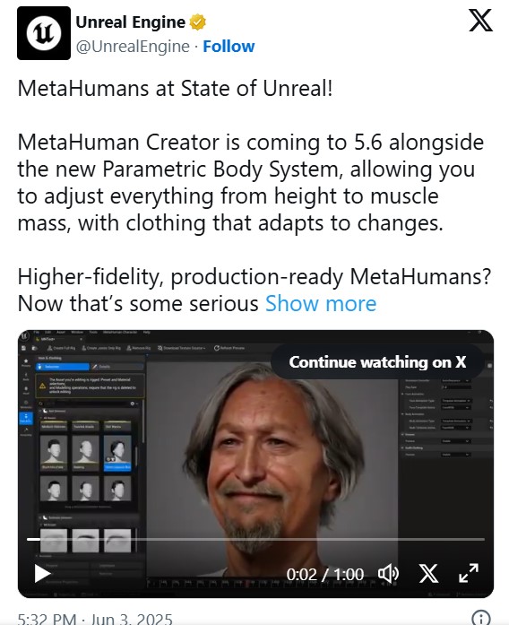 نسخه جدید MetaHuman Creator