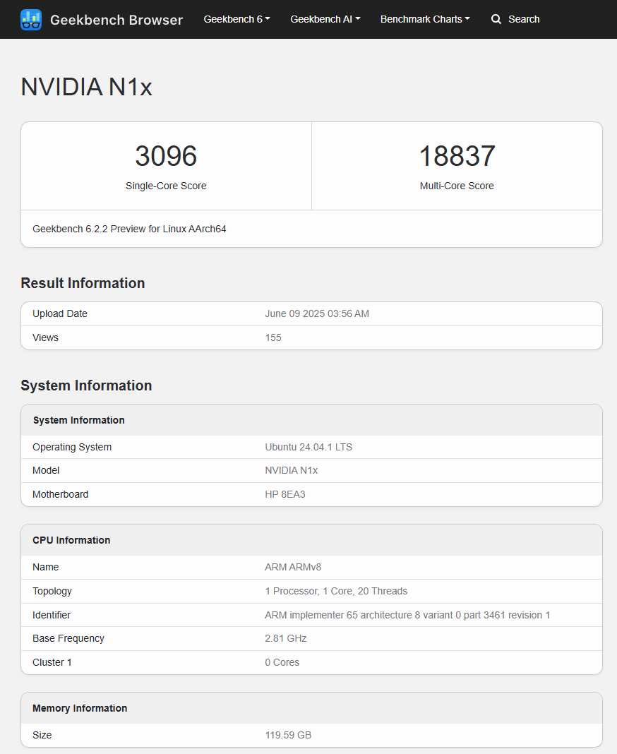 حضور غافلگیرکننده پردازنده N1X انویدیا در Geekbench و ارائه عملکردی رقابتی!