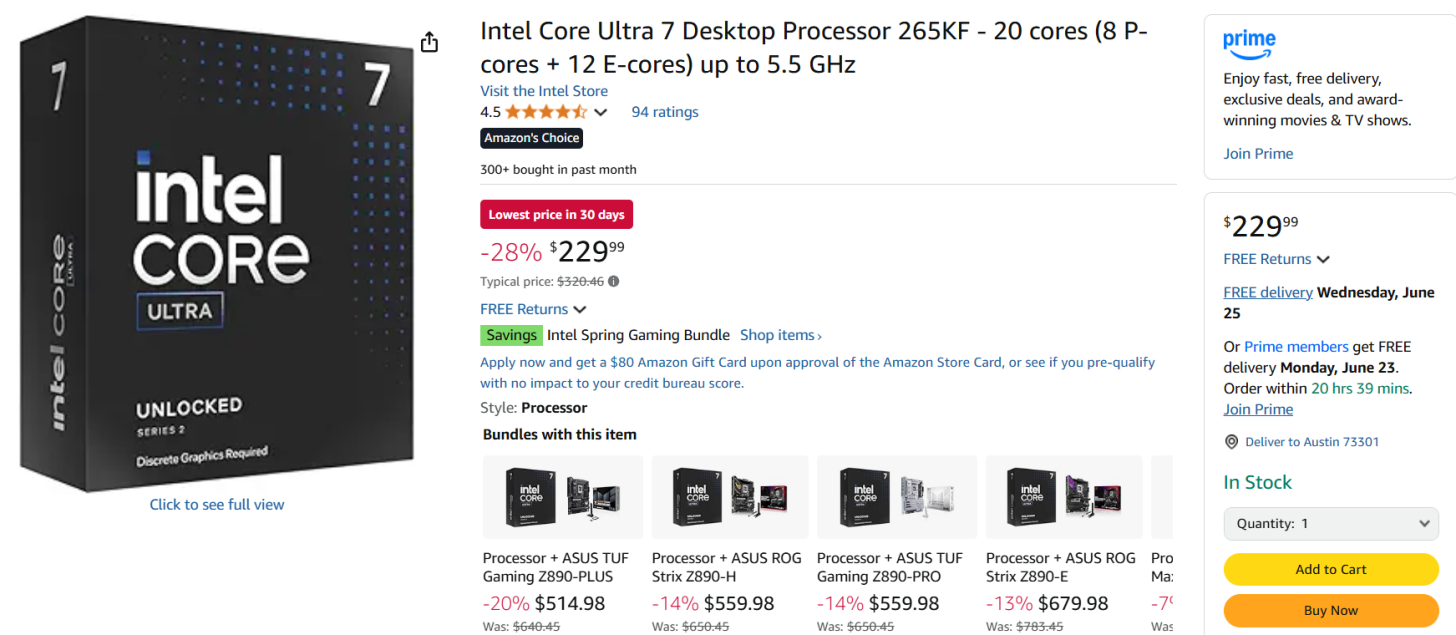 قیمت پردازندههای Core Ultra 7 265K و 265KF اینتل به 229 و 239 کاهش یافت