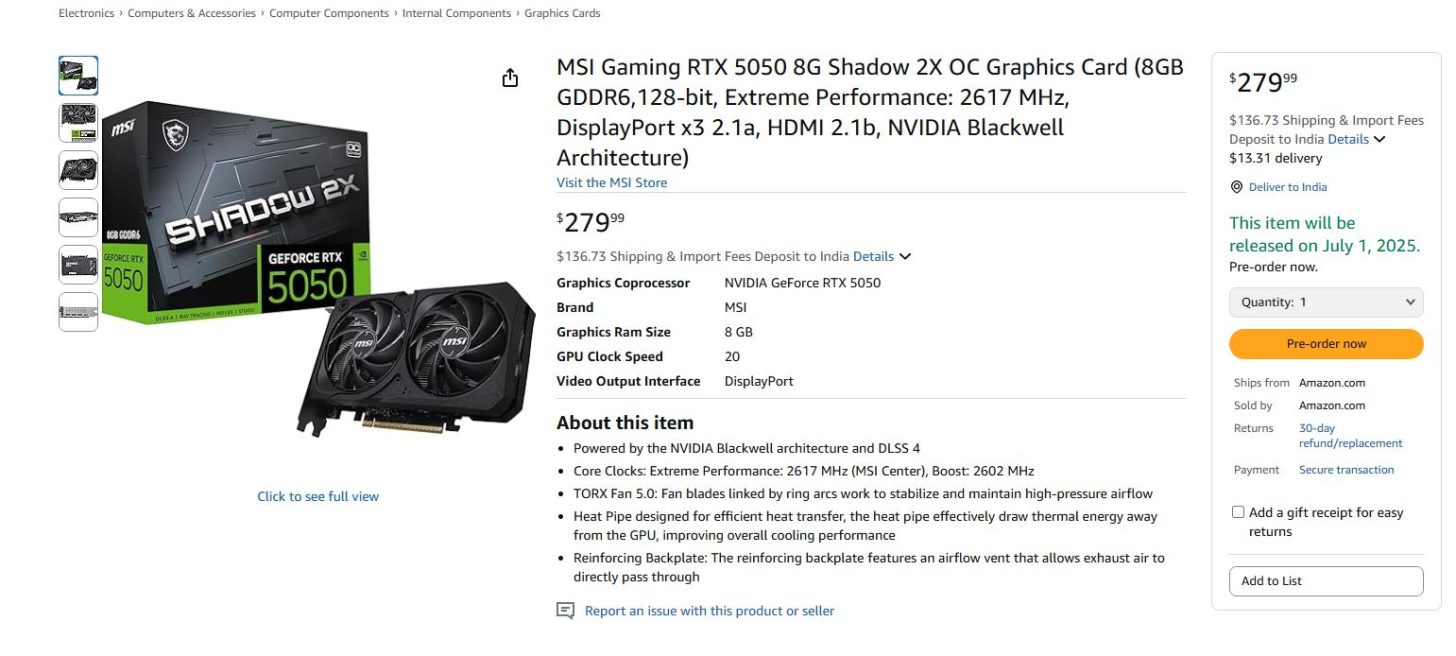 MSI کارت گرافیک RTX 5050 را در تاریخ 10 تیر عرضه میکند!