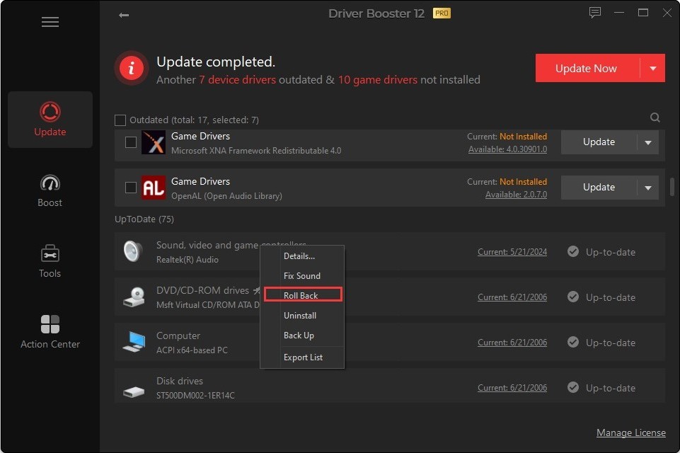 نصب درایور با استفاده از برنامه IObit Driver Booster