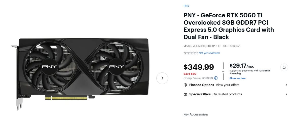 قیمتهای پیشنهادی برای فروش کارت گرافیک RTX 5060 Ti 8GB