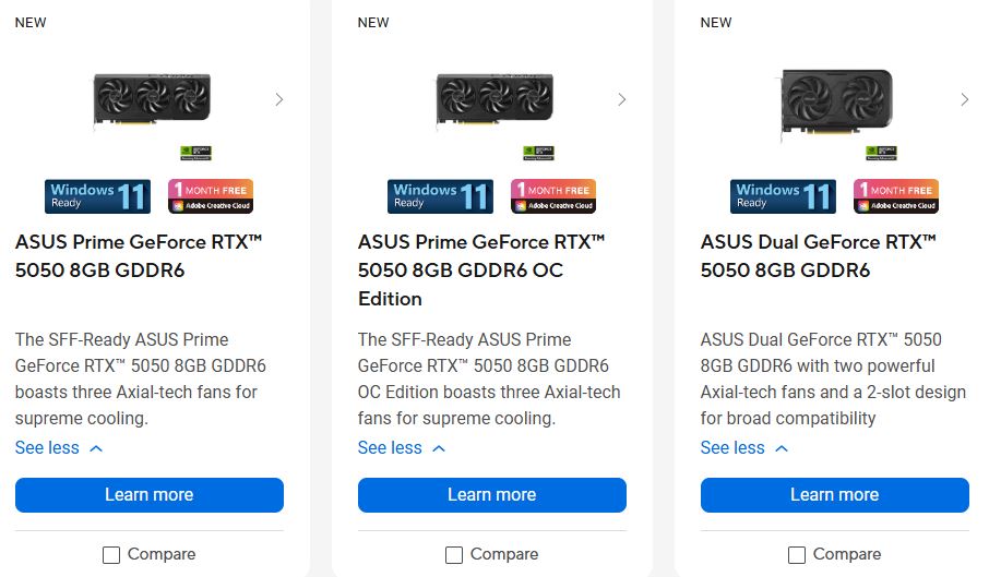 کارت گرافیک های RTX 5050 از شرکتهای مختلف آماده عرضه به بازار هستند