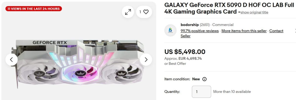 کارت گرافیک GALAX RTX 5090D HOF OC Lab با دو کانکتور 16 پین در eBay لیست شد