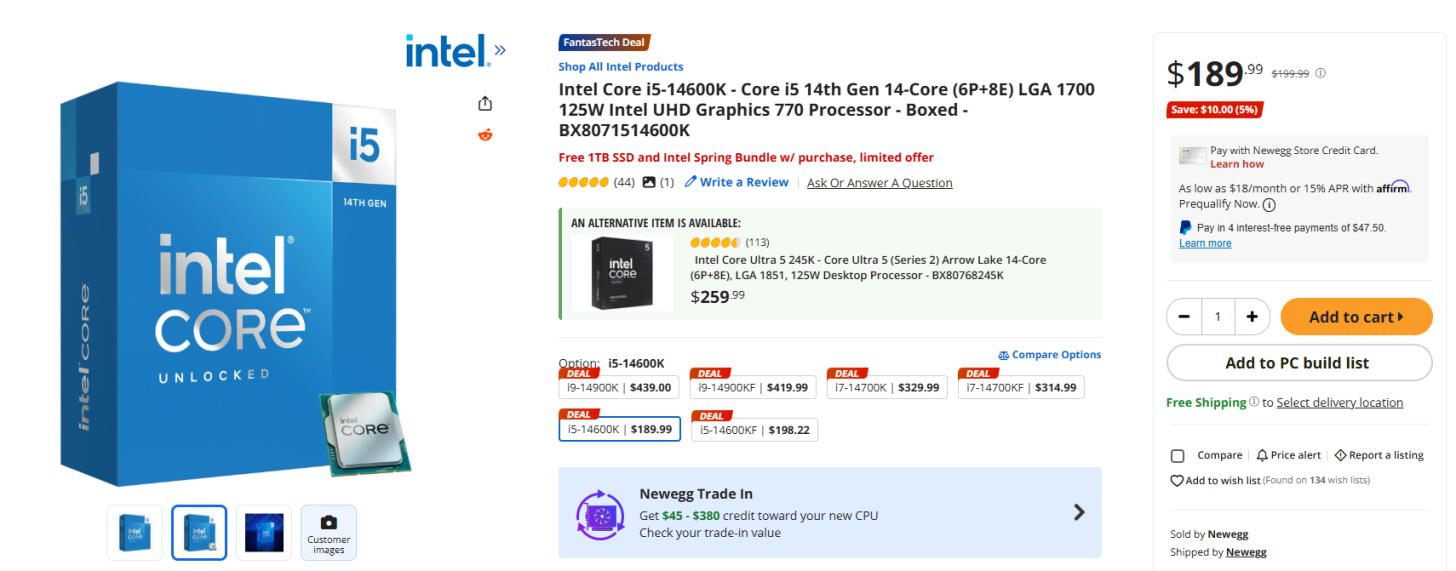 باندل های پردازنده های نسل چهاردهم اینتل و Ultra 200S در Newegg فعال شدند