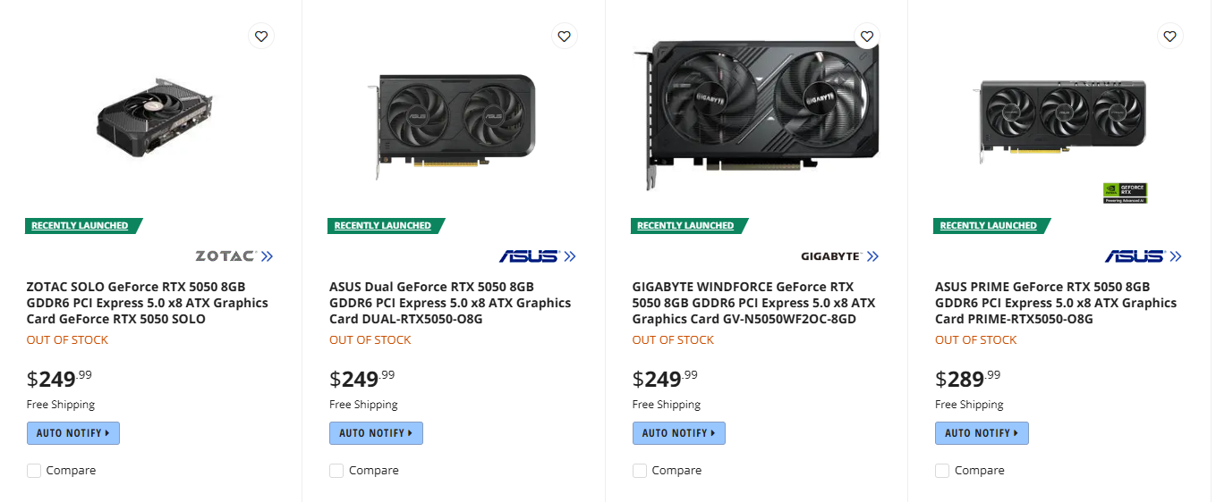 موجودی کارت گرافیکهای RTX 5050 در Newegg به پایان رسید
