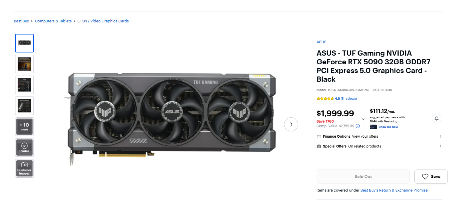 قیمت کارت گرافیک RTX 5090 TUF Edition ایسوس کاهش یافت