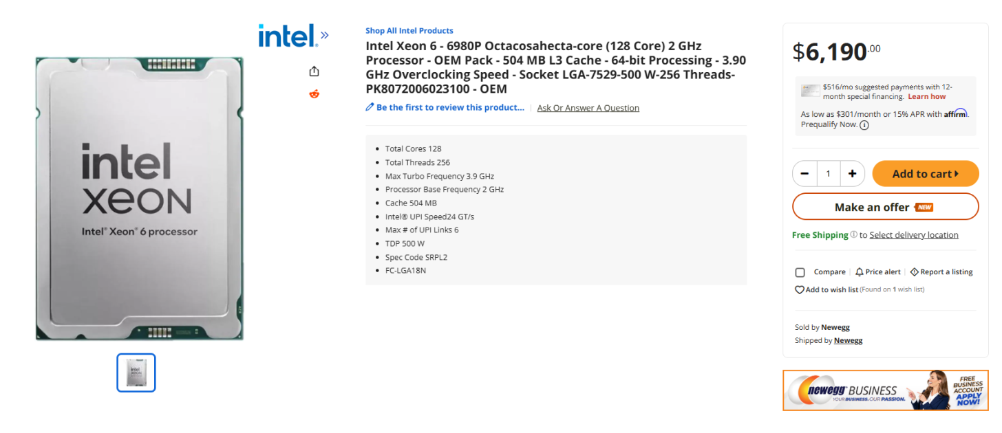قیمت پردازنده Xeon 6 6980P اینتل به پایینترین حد خود کاهش یافت!