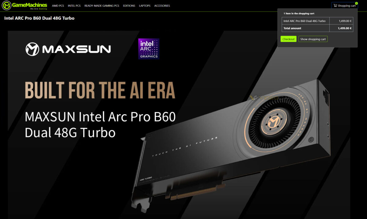 کارت گرافیک MaxSun Arc Pro B60 Dual در آلمان با قیمت 1500 یورو لیست شد