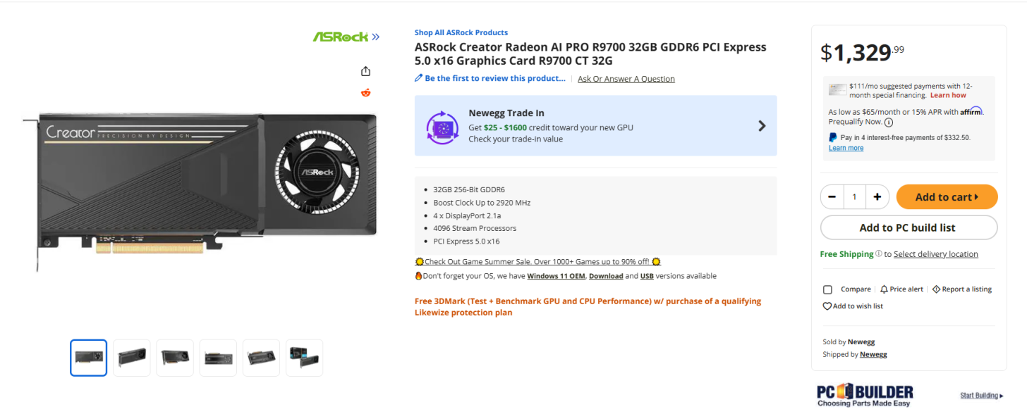 کارت گرافیک Radeon AI PRO R9700 توسط شرکتهای ازراک و گیگابایت عرضه شد