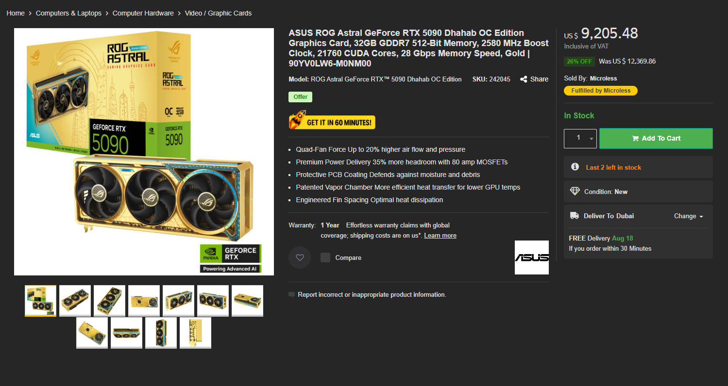 کارت گرافیک RTX 5090 Dahab ایسوس با قیمتی بیش از 9000 دلار لیست شد