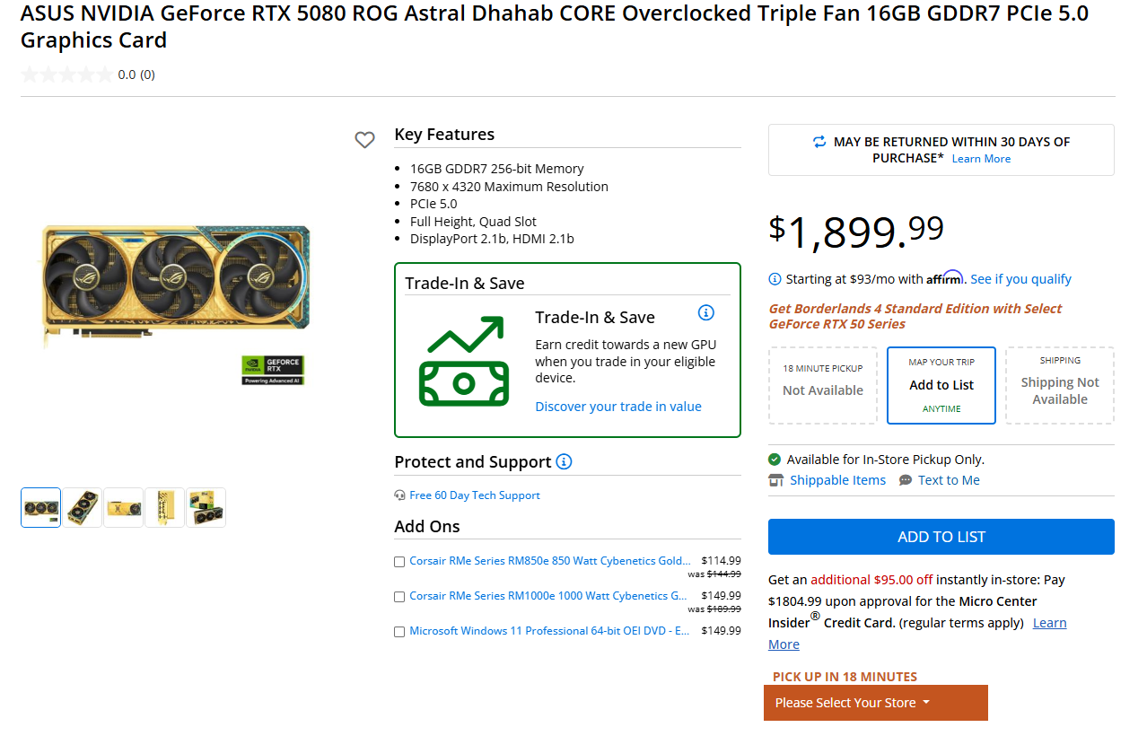 کارت گرافیک RTX 5080 Dhahab CORE با قیمت سرسامآور 1899 دلار عرضه شد