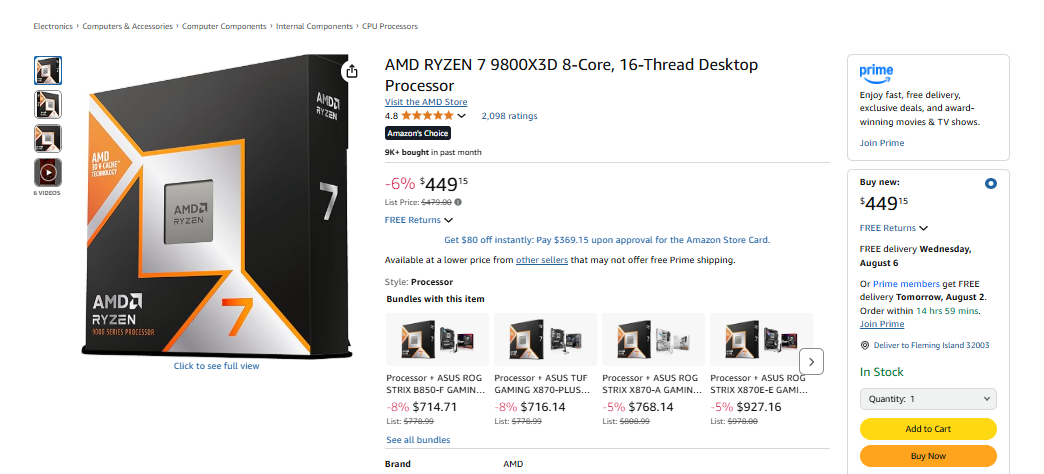 قیمت پردازنده AMD Ryzen 7 9800X3D به پایینترین حد خود کاهش یافت