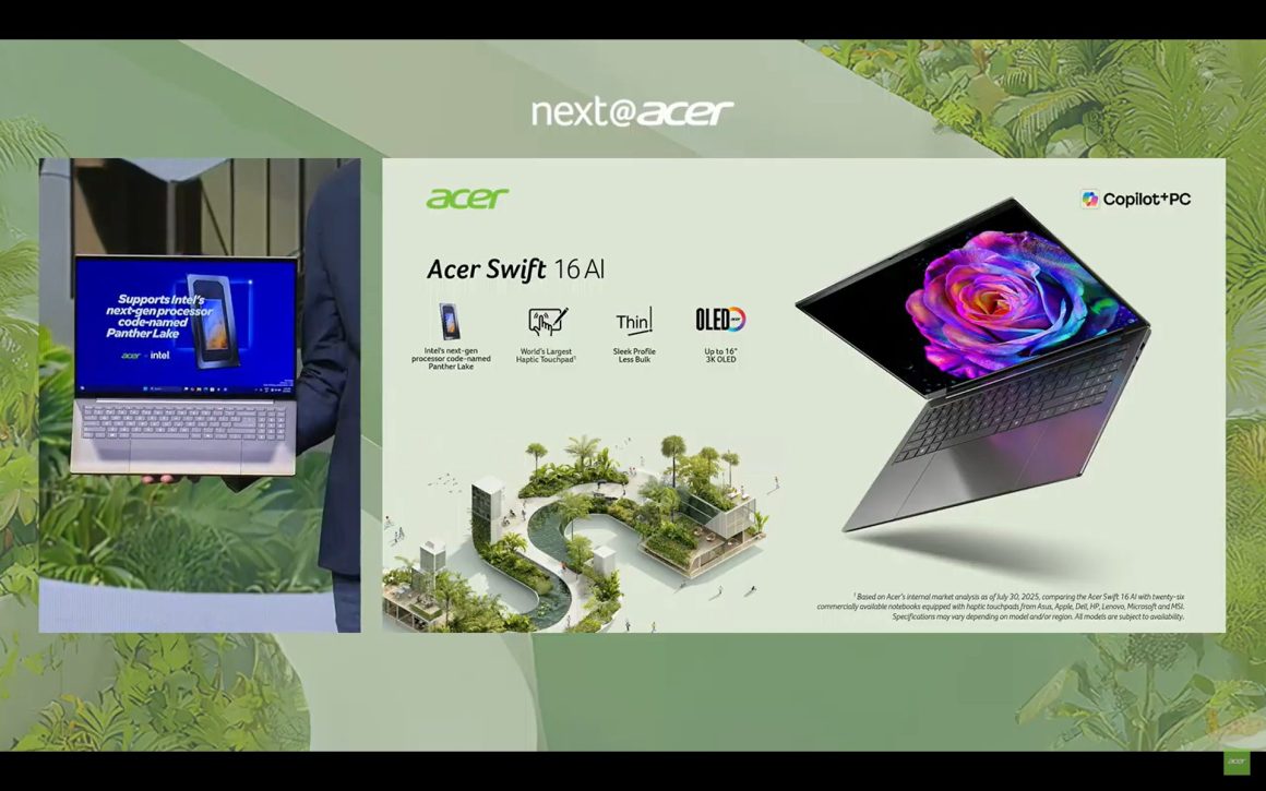 ایسر لپتاپ Swift 16 AI اینتل Panther Lake