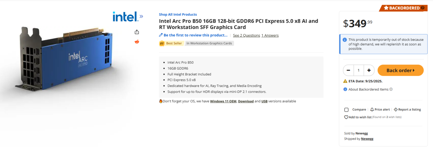 Arc Pro B50 در Newegg به پرفروشترین کارت گرافیک ورکاستیشن تبدیل شد