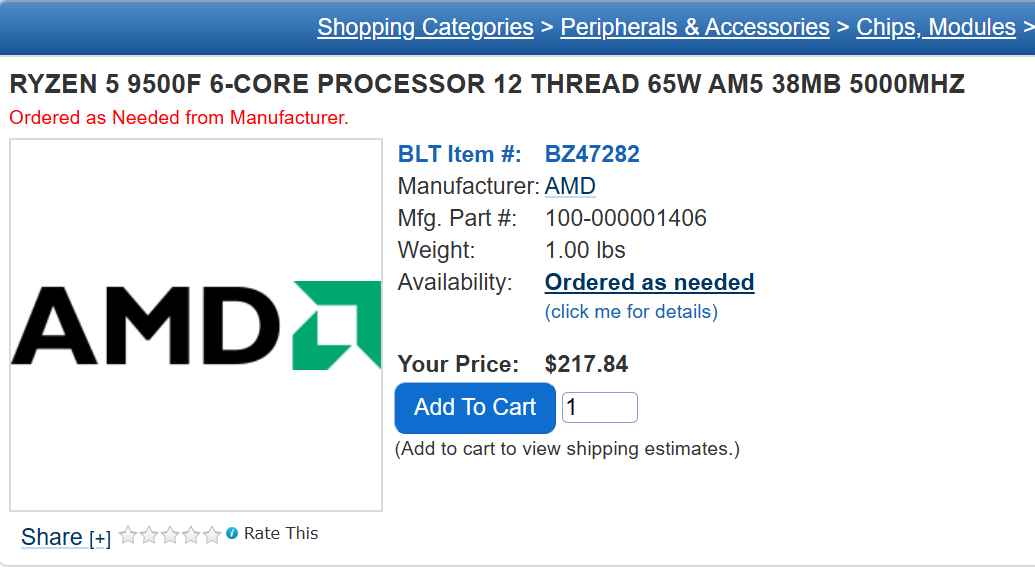 پردازندههای AMD Ryzen 5 9500F و Ryzen 7 9700F فهرست شدند