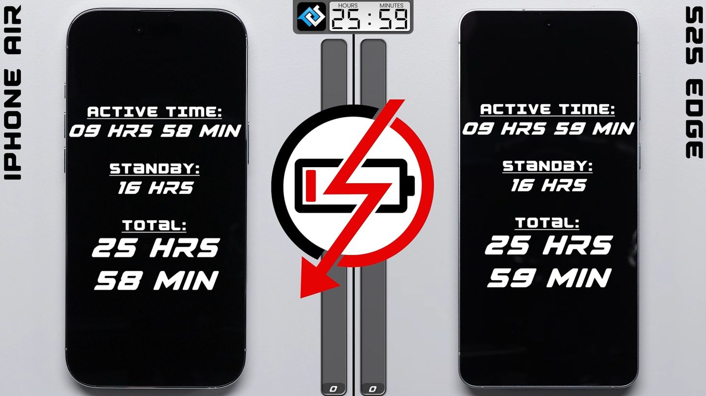 گلکسی S25 Edge در تست تخلیه باتری آیفون ایر را با اختلاف جزئی شکست داد