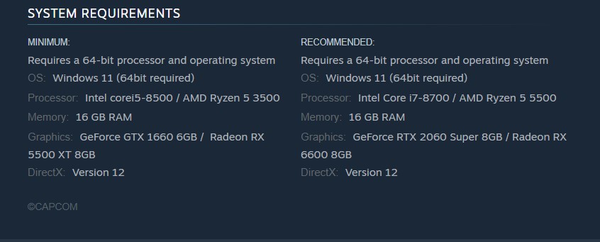 سیستم مورد نیاز بازی Resident Evil Requiem