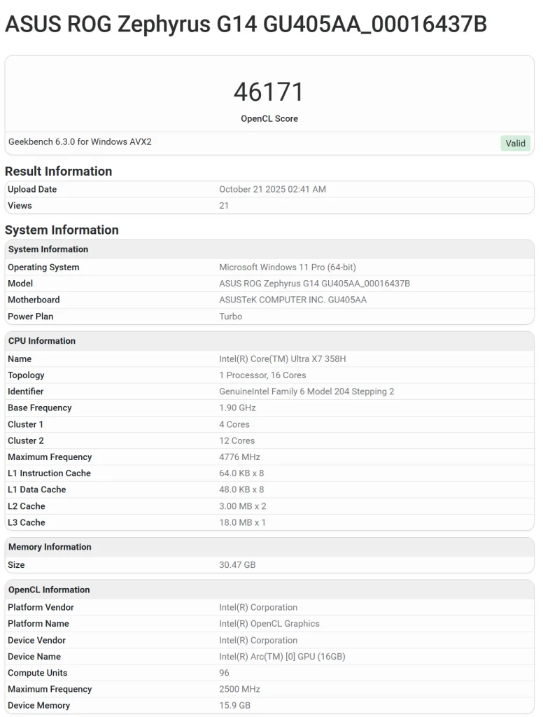 مشخصات اینتل Core Ultra X7 358H Panther Lake