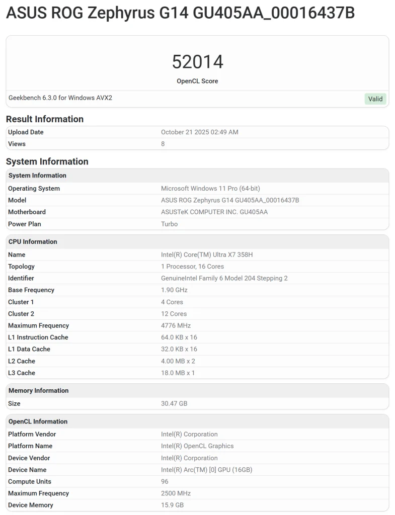 مشخصات اینتل Core Ultra X7 358H Panther Lake