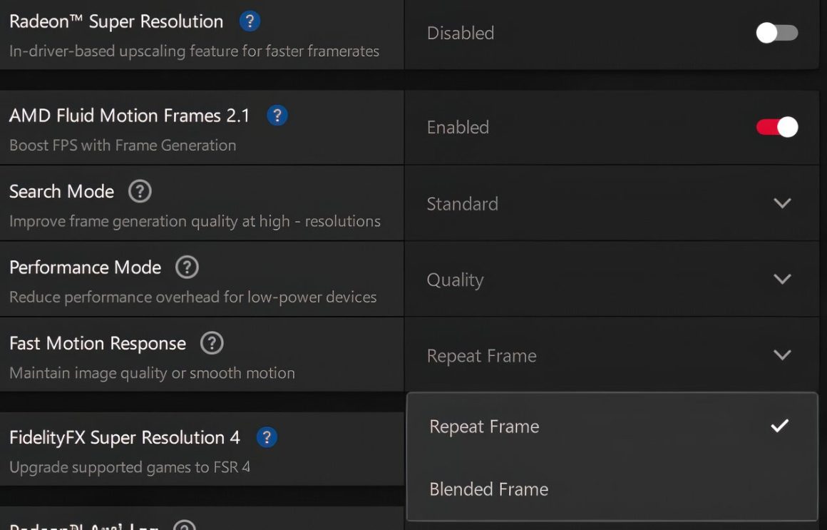 ویژگی جدید Fast Motion Response در AMD Fluid Motion Frames 2.1