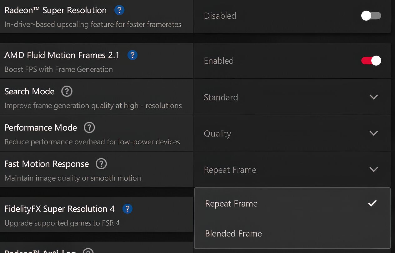 Motion Frame Fiber اضافه شدن ویژگی جدید Fast Motion Response در AMD Fluid Motion Frames 2. ...