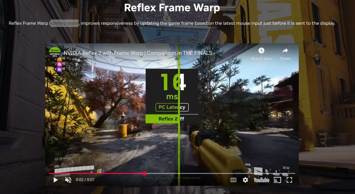 Reflex 2 Frame Warp برای RTX 20