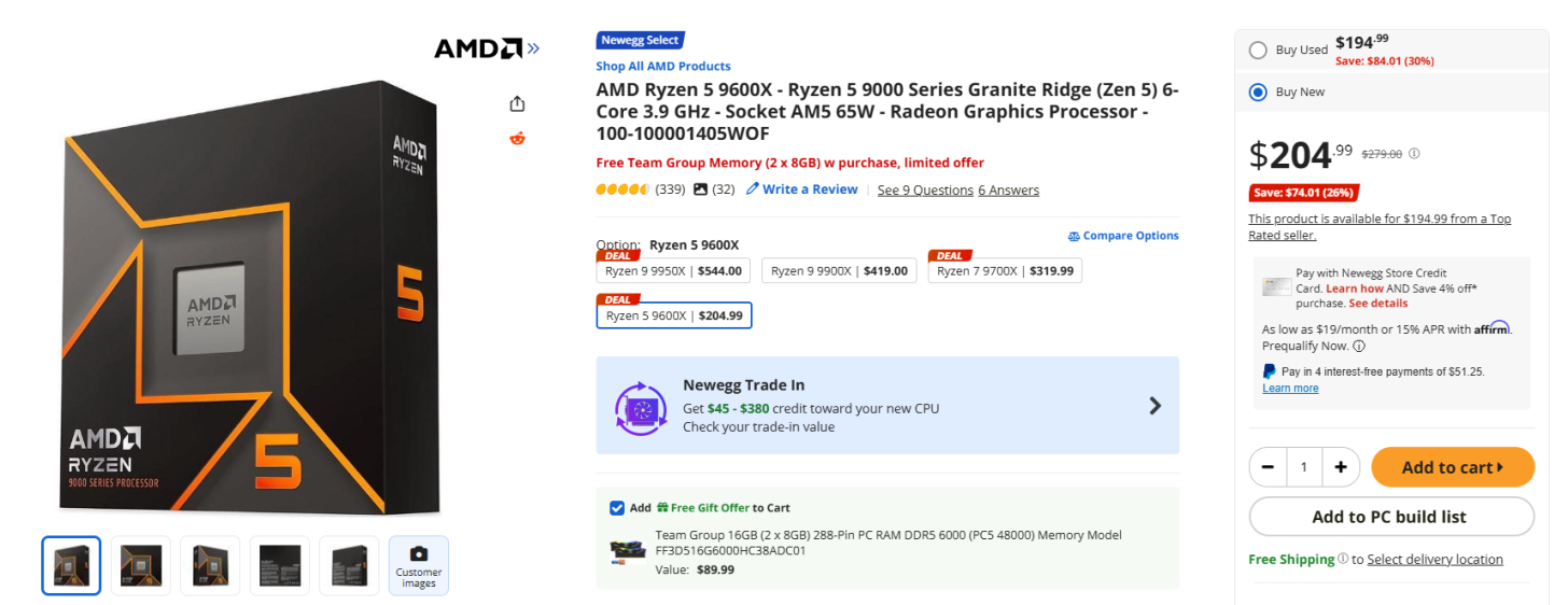 باندل های جذاب Ryzen 9000 و 7000 در Newegg: پردازنده بخرید، قطعه رایگان بگیرید!