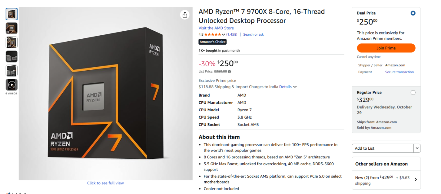 پردازنده AMD Ryzen 7 7800X3D را فقط با قیمت 338 دلار بخرید