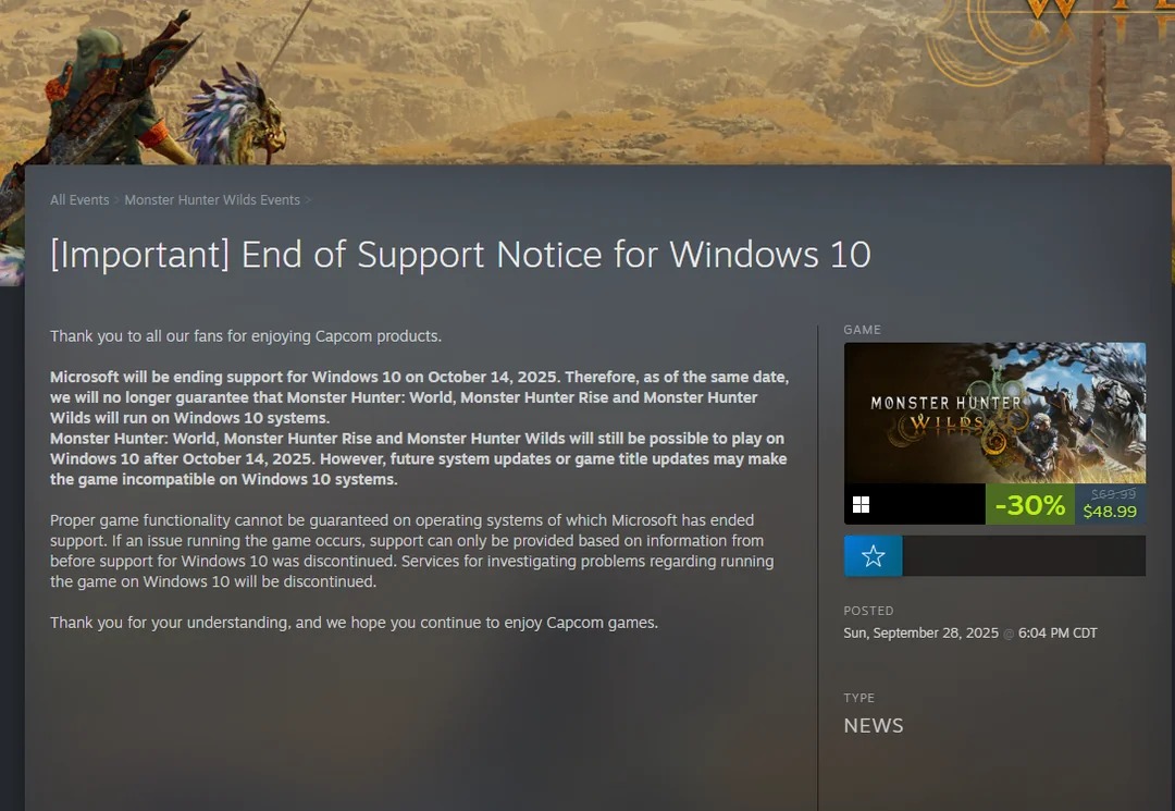 بازیهای Monster Hunter در Windows 10