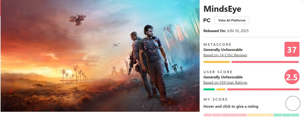 بازی MindsEye در متاکریتیک