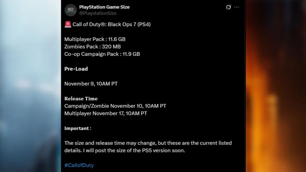 حجم بازی Call of Duty: Black Ops 7
