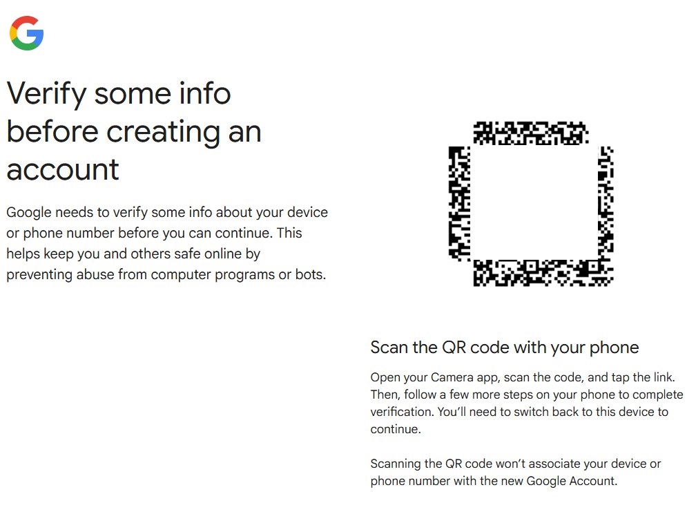 اسکن کد QR برای ساخت جیمیل