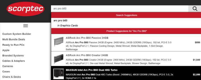 کارت گرافیک Arc Pro B60 Passive ازراک در خرده‌فروشی استرالیایی لیست شد