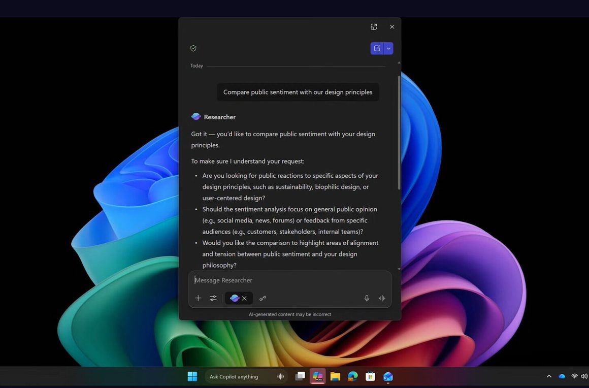عامل هوش مصنوعی تسکبار ویندوز 11